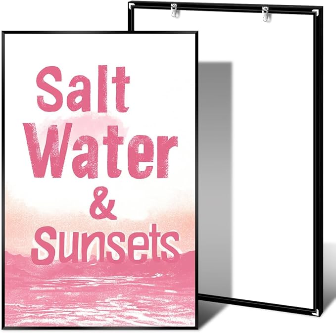 Metal Black Frame Dreamy Salt Water Sunsets Poster Pink Ocean Romantic Coastal Canvas Wall Art Seascape Beach Boho Decor Minimalist Print Aesthetic Picture for Living Room Decoration 24x36inch
