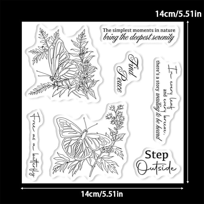 Butterfly Flower Grass Stamps and Cutting Dies for Card Making DIY Transparent Silicone Clear Stamp and Metal Die Cuts Sets for Scrapbooking Paper Greeting Cards Decor Seals Craft Supplies