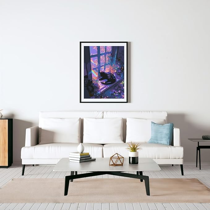 Mosaflare Paint by Numbers for Adults Beginner, Black Cat Adult Paint by Number Kits on Canvas, DIY Window Scenery Acrylic Oil Easy Painting by Numbers for Home Wall Decor 16X20 inch (Without Frame)
