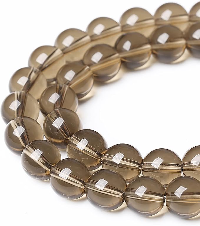 72PCS 10mm Smoky Crystal Quartz Glass Beads Natural Stone Round Loose Beads for Jewelry Making DIY Bracelet Necklace 2 Strand 32"