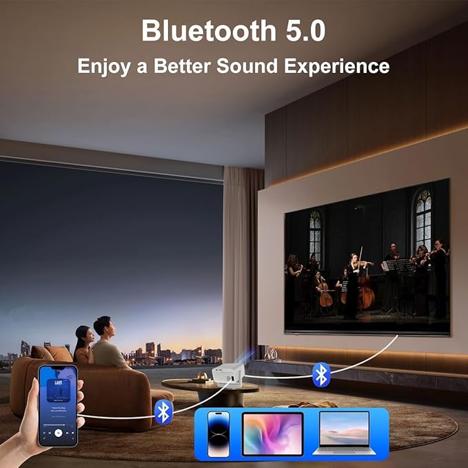 Smart Projector,Smart 4K Mini Projector with WiFi and bluetooth Android 13 1080P Support,Auto Keystone Correction,360° Rotating Adjustment,Compatible with Phone,TV Stick,HDMI,USB