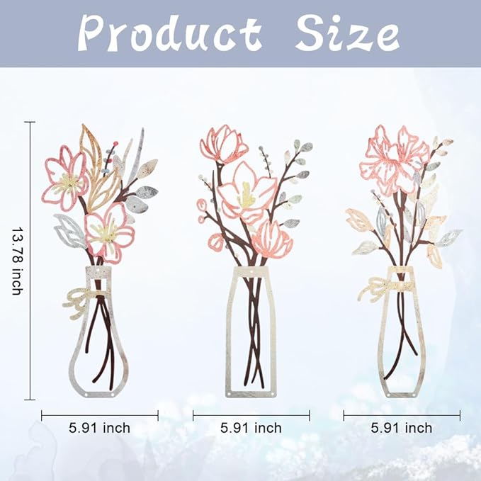 Bochino 3 PCS Metal Flowers Wall Arts, Rustic Farmhouse Decor Minimalist Flower Wall Decors for Living Room Bathroom Bedroom Dining Room Kitchen, Perfect Housewarming Gifts (G-Beige Pink)