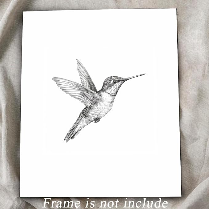 uniro Vintage Wall Art Prints Farmhouse Decor Hummingbird Sketch Canvas Oil Painting Black and White Bird Neutral Vintage Artwork Pictures for Bedroom Living Room Decor (8" x 10"-UNFRAMED)