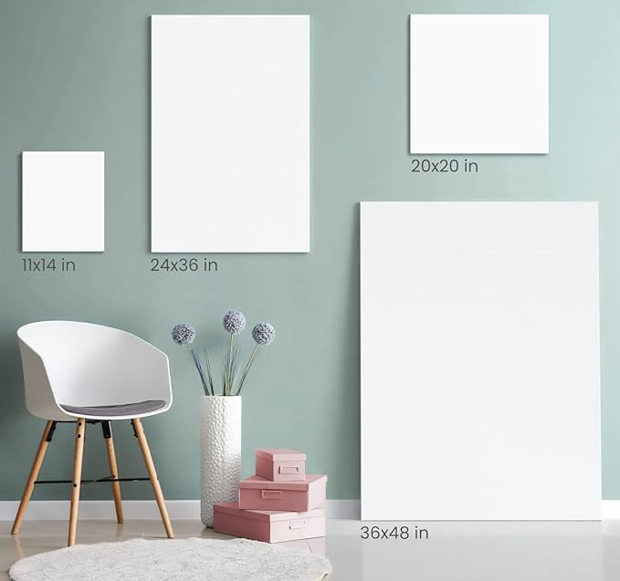 ARTEZA Stretched Canvas, 24 x 36 Inches, Pack of 5, Blank White Large Canvas for Painting for Acrylic, Oil and Gouache Paints