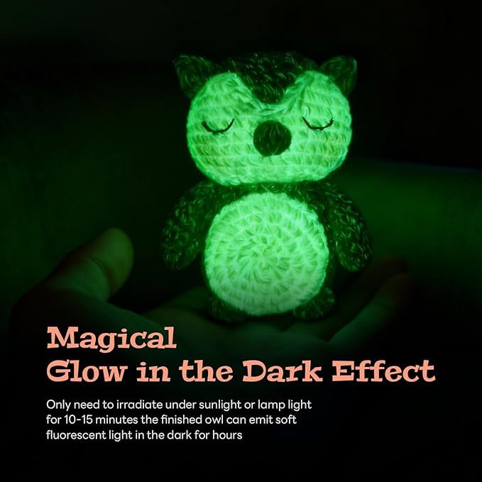 bulingbuling Crochet Kit for Beginners, Glow in The Dark Crochet Kits owl, All You Need for Crocheting, Step-by-Step Video Tutorials, Instruction, Surprise Holiday Birthday Gift for Adults, Teens