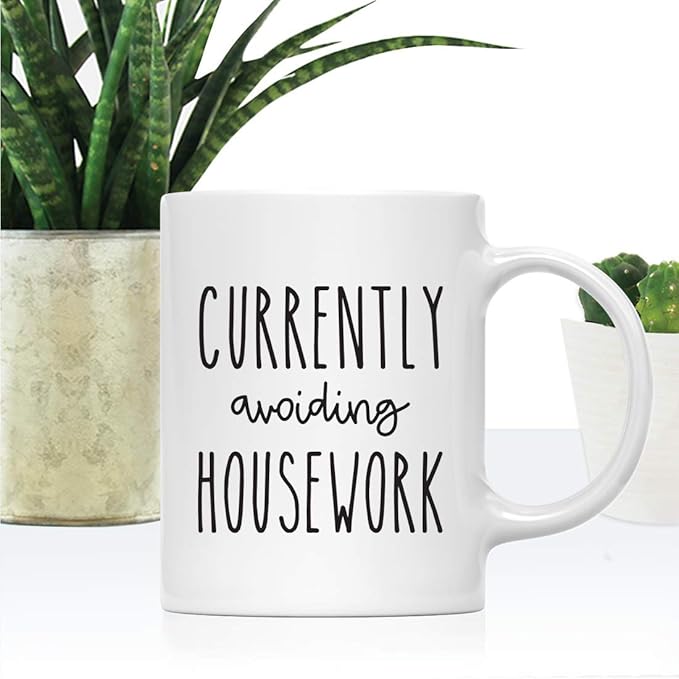 Andaz Press Mother's Day 11oz. Ceramic Coffee Tea Mug Gift for Mom, Currently Avoiding Housework, 1-Pack, Birthday Christmas Gift Ideas