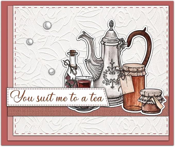 Teapot Cup Biscuits Stamps and Cutting Dies for Card Making DIY Transparent Silicone Clear Stamp and Metal Die Cuts Sets for Scrapbooking Paper Greeting Cards Decor Seals Craft Supplies