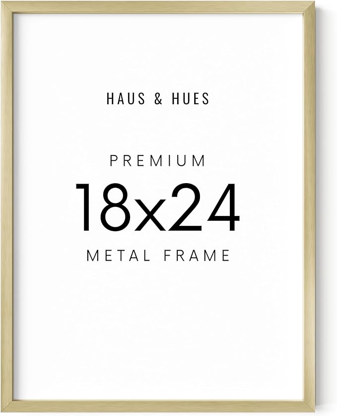 HAUS AND HUES 18x24 Gold Picture Frame - Modern Aluminum Wall Art Display - Lightweight 18x24 Frame for Posters, Prints, Photos - Ready-to-Hang Vertically & Horizontally
