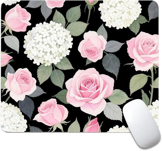 Square Mouse Pad Rose Flower, Personalized Premium-Textured Custom Mouse Mat Design, Washable Mousepad Cloth, Non-Slip Rubber Base Computer Mouse Pads for Wireless Mouse