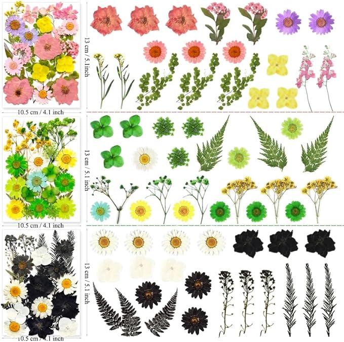 185 Pcs Pressed Dried Flowers for Resin Molds, Natural Real Flowers Leaves for DIY Art Crafts, Scrapbooking, Epoxy Jewelry, Candle, Soap Making, Nails Decors