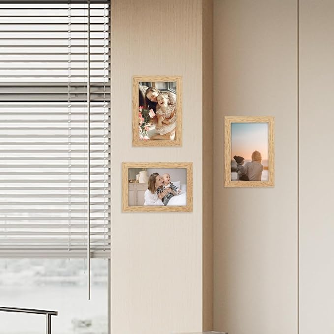 Memory Island 5x7 Photo Frames for Wall and Tabletop Display, 5 by 7 Natural Wood Grain Picture Frames with HD Plexiglass, Set of 15
