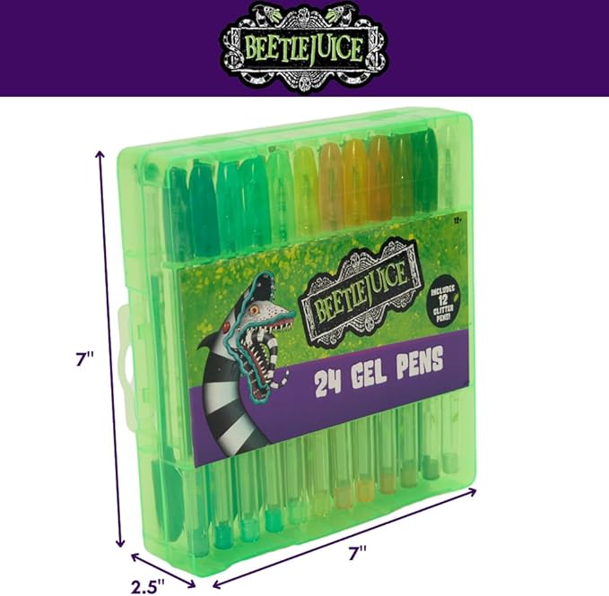 Innovative Designs Beetlejuice Gel Pens Set for Kids, 24 Pack with Glitter Gel Pens, Cute Pens for Kids, Teens, and Adults