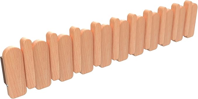 Wall Mounted Coat RackHooks Piano Key Hangers Natural Solid Wood Hanger Non-Woven Fabric Clothes Hangers for Closet, Kitchen, Bedroom, Bathroom, Entryway (Moon-Beech, 10 Hooks)