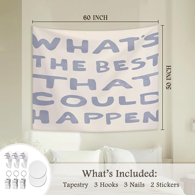 STHTTSW Blue Dorm Tapestry, Motivational Tapestries Wall Blanket, What's The Best That Could Happen Positive Affirmations Wall Hanging Decor for School Counselor Therapy Office, 50x60 Inch