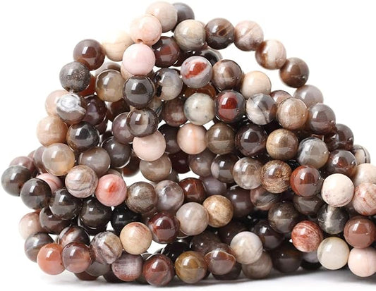 45PCS 8mm Natural Silicified Wood Jade Gemstone Round Loose Beads for Jewelry Making DIY Findings 1 Strand 15"
