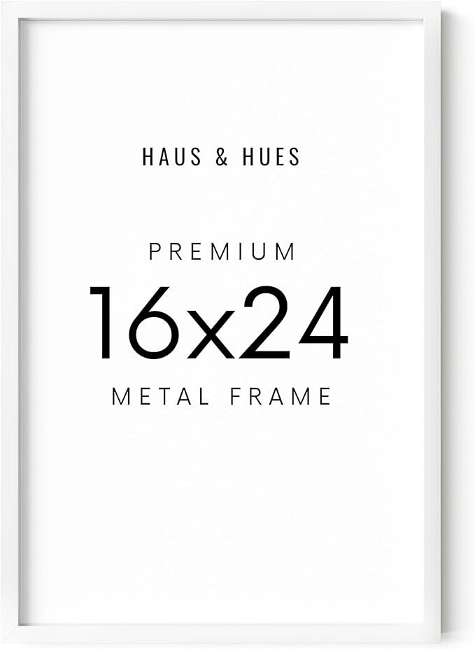 HAUS AND HUES 16x24 White Aluminum Poster Frame - Vertical & Horizontal Hanging, Shatterproof Plexiglass - Ideal for Home, Room, Office (16x24 in, White)