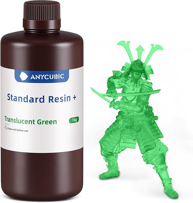 ANYCUBIC Standard 3D Printer Resin Plus, 405nm SLA Fast UV-Curing Resin, High Precision & Rapid Photopolymer for 8K/14K/16K Capable LCD/DLP/SLA 3D Printing (Clear Green, 1000g)