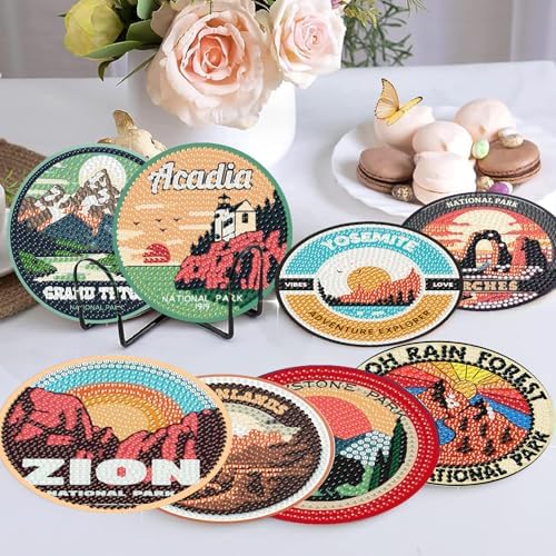 8 Pcs National park Diamond Art Coasters Kits,Diamond Painting Coasters ﻿ ﻿ - Image 2
