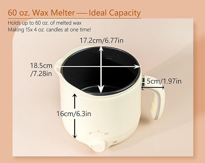 Aroparc Wax Melter for Candle Making Large 1.8L/60oz Electric Wax Melting Pot with Pouring Spout, Non-Stick Easy to Clean & Keep Warm - Wicks, Wick Stickers, Centering Tools, Spoon