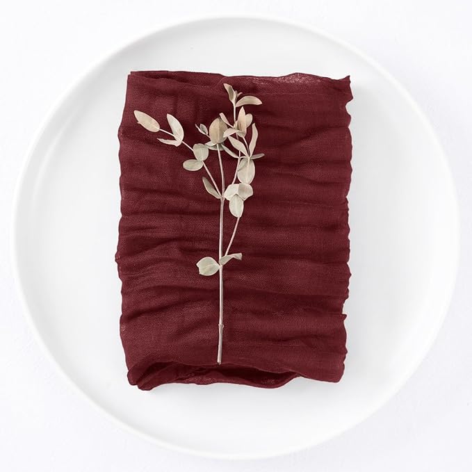 50 Pack Burgundy Red Cheesecloth Napkins Spring Cloth Napkins Set of 50 Burgundy Dinner Napkins Bulk 21x21 Inches for Wedding Bridal Shower Baby Shower Valentine's Day