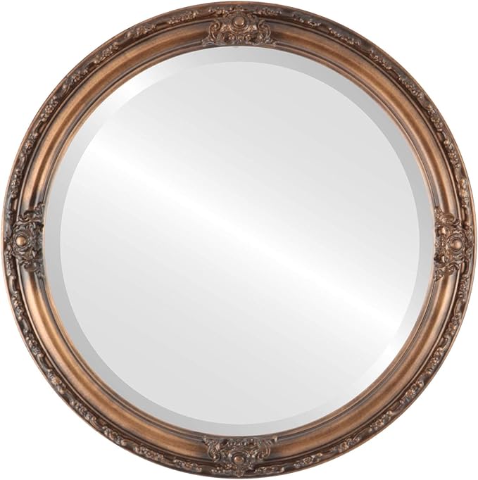 OVALCREST Round Beveled Wall Mirror for Home Decor - Jefferson Style - Sunset Gold - 20x20 Outside Dimensions