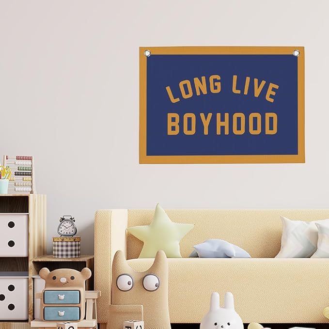 Orange Long Live Boyhood Boys Room Playroom Wall Decor Vintage Sports Decor for Nursery Playroom Kids Bedroom Dorm Toddler Decorations 22x28 Inch