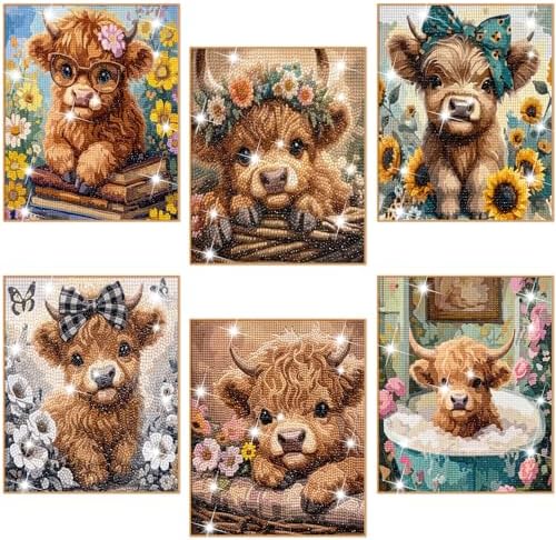 Chunful 6 Pcs Highland Cow Diamond Art Kits for Adults, Baby Cow Diamond Painting Kits for Beginners Crafts Aesthetic Room Decor 5d Craft Wall Decor for Home, 10 x 11.8'' by Chunful