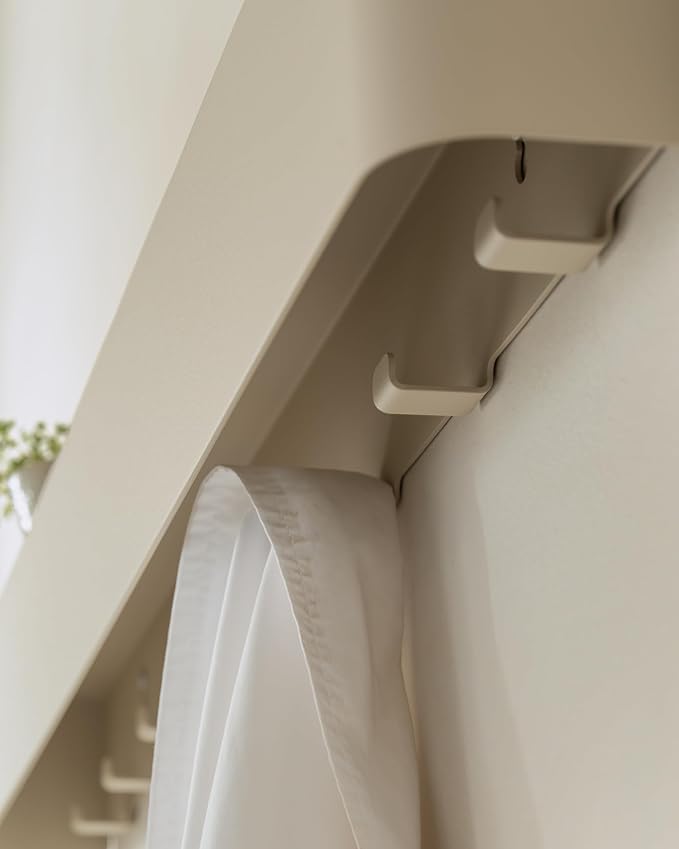 Kazai.®️ Coat Rack Wall Mount with Shelf 'Tone' | Modern Design Coat Hanger with Hidden Hooks and Storage | Hat Rack with Shelf in Metal | Wall-Mounted Purse Organizer | Taupe