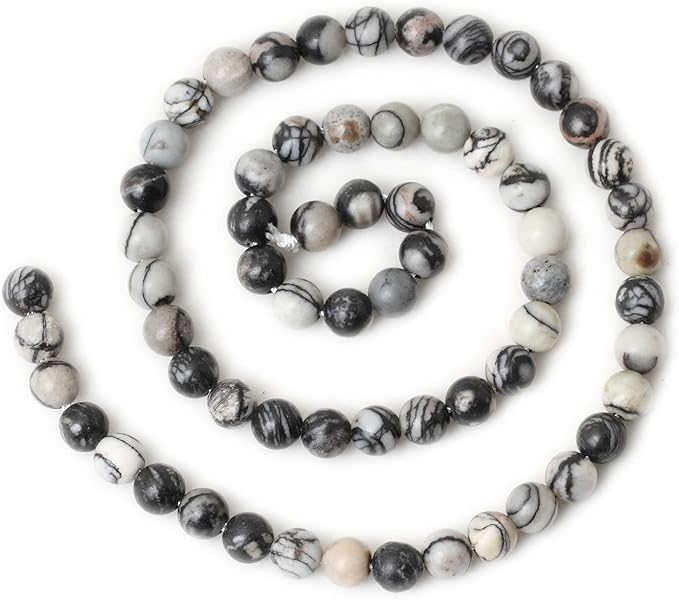 60PCS 6mm Natural Black Network Zebra Stone Round Loose Beads for Jewelry Making DIY Bracelet Necklace Materials 1 Strand 15"