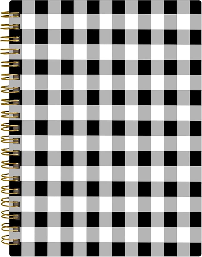 Spiral Journal Notebook,A5 Hardcover Lined Journals for Women 6 x 8.3 in,60 Sheets 120 Pages Thick Paper,Cute College Ruled Writing Notebook for Office Work School(Black White Check Lattice Plaid)