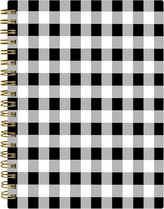 Spiral Journal Notebook,A5 Hardcover Lined Journals for Women 6 x 8.3 in,60 Sheets 120 Pages Thick Paper,Cute College Ruled Writing Notebook for Office Work School(Black White Check Lattice Plaid)