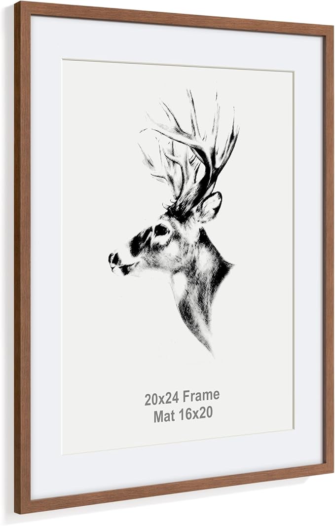 Yaetm 20x24 Picture Frame Matted to 16x20, Walnut Brown, Solid Wood 20x24 Frame for Gallery Wall, Photos, Posters & Art Prints, Horizontal and Vertical Wall Mount (4 pack, Walnut)