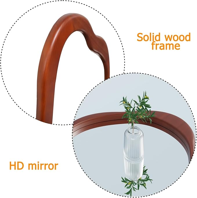 32"x 20" Wavy Cloud Mirror Irregular Wall Mirror with Wood Frame, Modern Decorative with Hanging Hooks, Asymmetrical for Bedroom Living Room Entryway Walnut Color