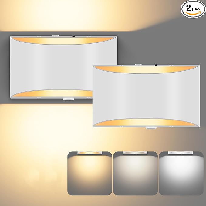 Battery Operated Wall Sconces Set of 2, White Rechargeable Wireless Remote & Touch Control Battery Wall Lights, 3 Color Temperatures, Timer Cordless Dimmable Light for Bedroom, Living Room, Hallway