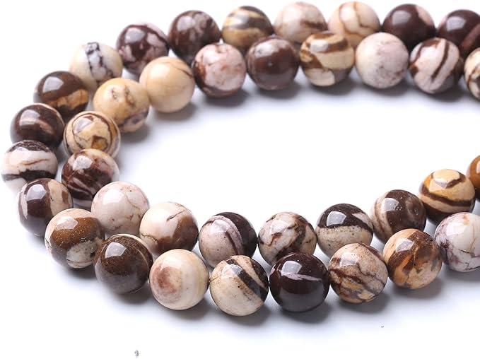10mm 38pcs Natural Stone Beads Australia Zebra Gemstone Round Loose Beads for Jewelry Making DIY Bracelet Crystal Energy Healing Power Stone (10mm, Australian Zebra Jasper)