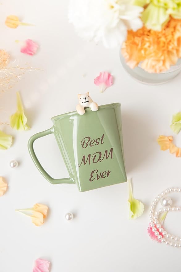 DIHOclub Best Mom Ever Ceramic Mug - Handcrafted Squirrel Sculpture Coffee Cup, Unique Mother's Day Gift for Coffee Lovers(12oz)