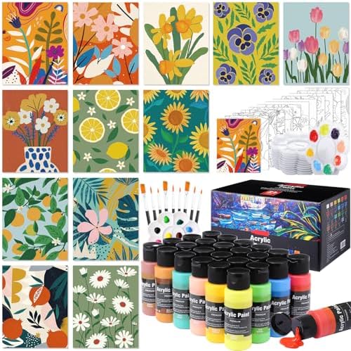 AmazingSpark 12 Set Sip and Paint Kit for Adults Pre Drawn Canvas,Flowers by Unknown