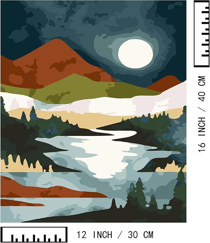 BAISITE Paint by Numbers Kit for Adults Beginners,12" Wx16 L 2 Pack Canvas for Painting Kits for Adults in Colorful Box-Sunrise Lake Mountains 6970
