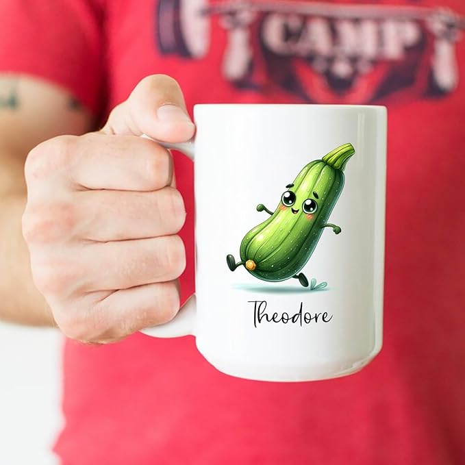 Zucchini Ceramic Mug, Personalized Name Mug Gifts For Men Women Vegetable Enthusiast, Zucchini Lover Cup, Custom Vegetable Travel Coffee Mug 11Oz 15Oz, Zucchini Vegetarian Mug Gift, Vegan Tea Cup