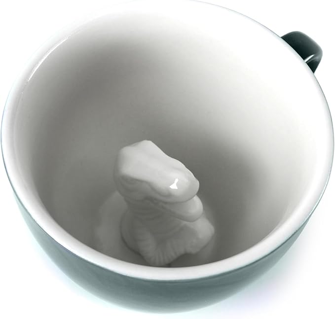 Creature Cups T-REX Ceramic Cup (11 Ounce, Dark Green) - Hidden 3D Animal Inside Mug - Drinkware Gift for Dinosaur, Jurassic, Coffee & Tea Lovers