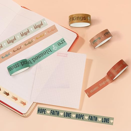 Janlaugh 24 Rolls Christian Washi Tape Gifts Bulk Religious Inspirational Scripture Supplies Bible Verse Tape for Bible Study Journaling Crafting Christmas Stocking Stuffers Gift(Boho 1)