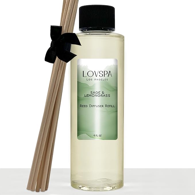 LOVSPA Sage & Lemongrass Diffuser Oil - Luxury Essential Oils for Diffuser Refill & Air Freshener Room Spray - Long-Lasting & Natural Home Fragrance, Scented Oil for Diffusers, USA Made, 4oz