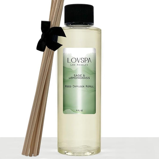 LOVSPA Sage & Lemongrass Diffuser Oil - Luxury Essential Oils for Diffuser Refill & Air Freshener Room Spray - Long-Lasting & Natural Home Fragrance, Scented Oil for Diffusers, USA Made, 4oz