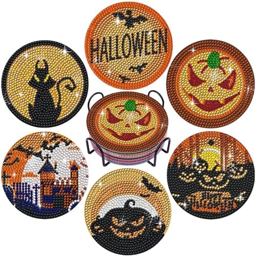 DOTSOPS 6 Pcs Halloween Diamond Art Kits for Adults Diamond Art Coasters by DOTSOPS