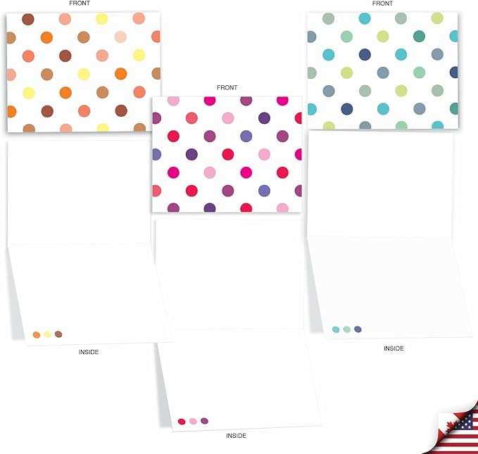 The Best Card Company - 10 Boxed All Occasion Cards with Envelopes for Men and Women (4 x 5.12 Inch) - Colorful, Fun Note Cards Assorted - Happy Dots M6569OCB
