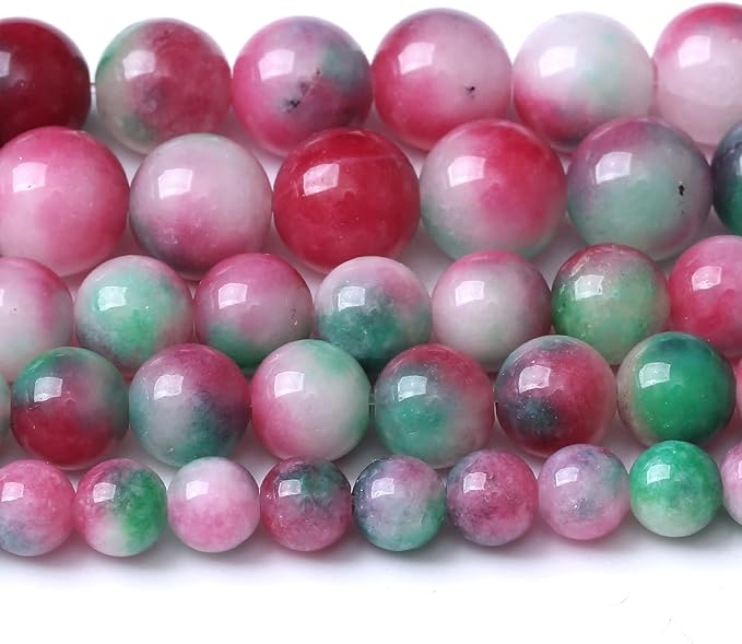 45pcs 8mm Natural Green Red Epidote Jade Stone Round Loose Spacer Beads for DIY Jewelry Making Necklaces Bracelets Healing Energy Beads (Epidote Jade, 8mm)
