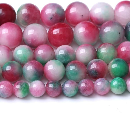 45pcs 8mm Natural Green Red Epidote Jade Stone Round Loose Spacer Beads for DIY Jewelry Making Necklaces Bracelets Healing Energy Beads (Epidote Jade, 8mm)