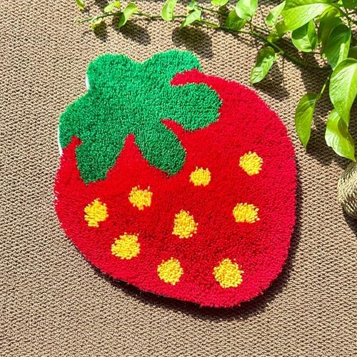 MeoobkCraft Flirty Strawberry for Latch Hook Kits for Adults Beginners Strawberry Pre-Printed Latch Hook Rug Kits Embroidery Cross-Stitch for Home Home Decoration 19.7 x 19.7in - Image 2