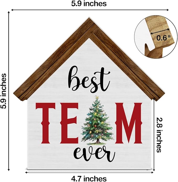 Christmas Office Decorations, Best Team Ever Gifts for Coworkers Employees, Office Christmas House Shaped Wooden Sign Decor for Desk Table Shelf