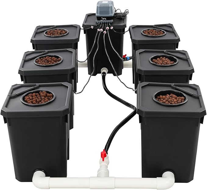 Hydroponics Growing System with Top Drip Kit, 7 Gallon Deep Water Culture Bucket System with 24W Air Pump, Recirculating Drip Garden System for Growing Plants Flowers Vegetables Fruits